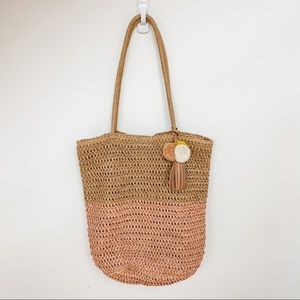 Old Navy Straw Tote Bag with Pouf Tassel Detail